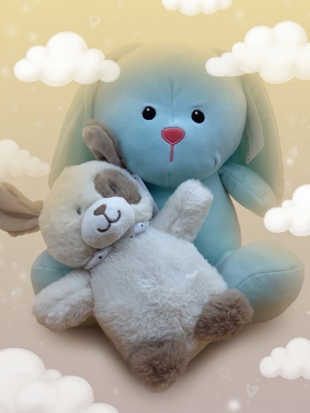 Blue Bunny & Cream-Brown Puppy Plush Duo